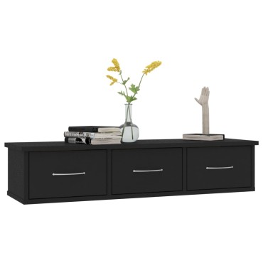 vidaXL Ράφι Τοίχου με Συρτάρια Μαύρο 88x26x18,5cm από Επεξ. Ξύλο 1 τεμ.