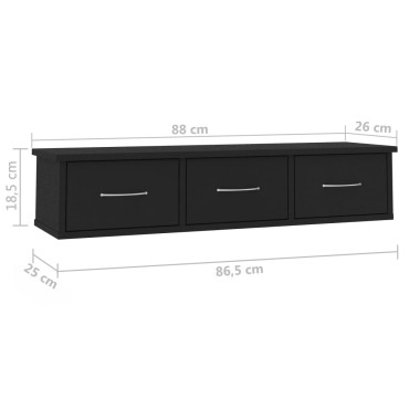 vidaXL Ράφι Τοίχου με Συρτάρια Μαύρο 88x26x18,5cm από Επεξ. Ξύλο 1 τεμ.