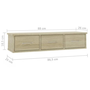 vidaXL Ράφι Τοίχου με Συρτάρια Sonoma Δρυς 88x26x18,5cm Επεξ. Ξύλο 1 τεμ.