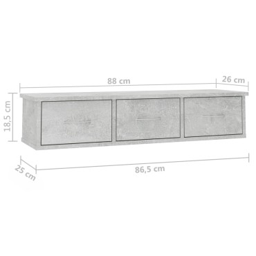 vidaXL Ράφι Τοίχου με Συρτάρια Γκρι Σκυροδ. 88x26x18,5cm Μοριοσανίδα 1 τεμ.