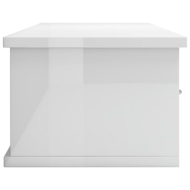 vidaXL Ράφι Τοίχου με Συρτάρια Γυαλ. Λευκό 88x26x18,5cm Μοριοσανίδα 1 τεμ.