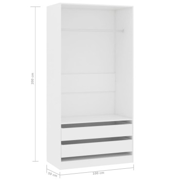 vidaXL Ντουλάπα Λευκή 100x50x200cm από Επεξ. Ξύλο 1 τεμ.