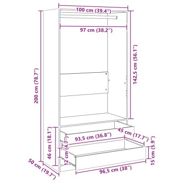 vidaXL Ντουλάπα Λευκή 100x50x200cm από Επεξ. Ξύλο 1 τεμ.