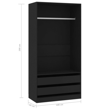 vidaXL Ντουλάπα Μαύρη 100x50x200cm από Επεξ. Ξύλο 1 τεμ.