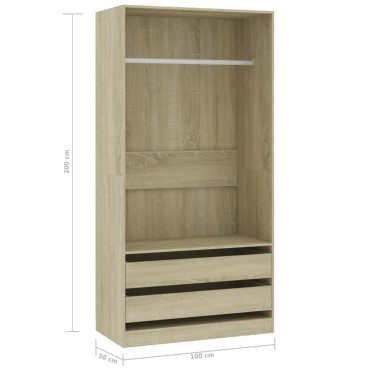 vidaXL Ντουλάπα Χρώμα Sonoma Δρυς 100x50x200cm από Μοριοσανίδα 1 τεμ.