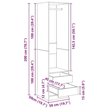 vidaXL Ντουλάπα με Συρτάρια Λευκή 50x50x200cm από Επεξ. Ξύλο 1 τεμ.