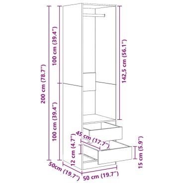 vidaXL Ντουλάπα με Συρτάρια Μαύρη 50x50x200cm από Επεξ. Ξύλο 1 τεμ.