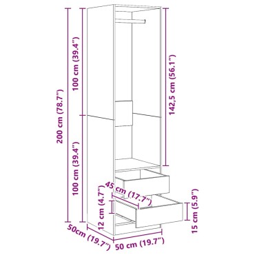 vidaXL Ντουλάπα με Συρτάρια Γκρι Σκυροδέματος 50x50x200cm Επεξ. Ξύλο 1 τεμ.