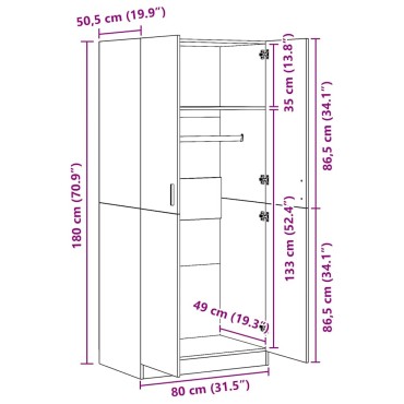 vidaXL Ντουλάπα Χρώμα Sonoma-Δρυς 80x52x180cm από Επεξ. Ξύλο 1 τεμ.