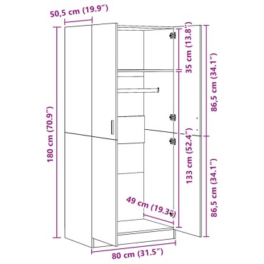 vidaXL Ντουλάπα Γκρι του Σκυροδέματος 80x52x180cm Επεξ. Ξύλο 1 τεμ.