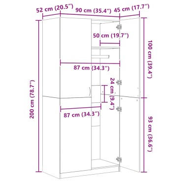 vidaXL Ντουλάπα Λευκή 90x52x200cm από Επεξ. Ξύλο 1 τεμ.