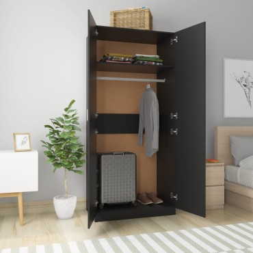 vidaXL Ντουλάπα Μαύρη 90x52x200cm από Επεξ. Ξύλο 1 τεμ.