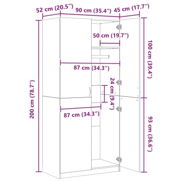 vidaXL Ντουλάπα Χρώμα Sonoma Δρυς 90x52x200cm από Επεξ. Ξύλο 1 τεμ.