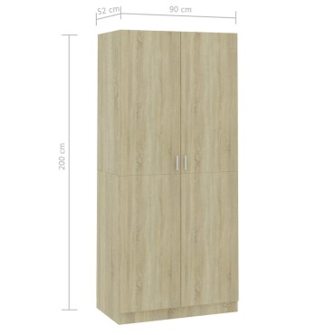 vidaXL Ντουλάπα Χρώμα Sonoma Δρυς 90x52x200cm από Μοριοσανίδα 1 τεμ.