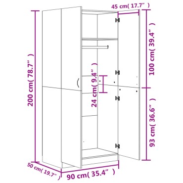 vidaXL Ντουλάπα Χρώμα Sonoma Δρυς 90x52x200cm από Μοριοσανίδα 1 τεμ.