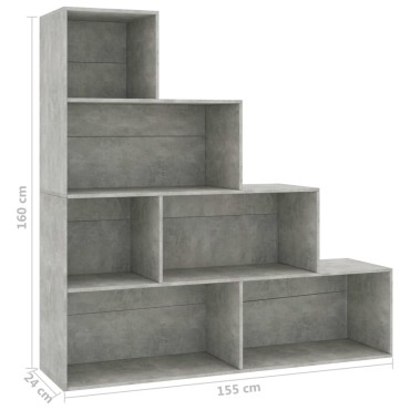 vidaXL Βιβλιοθήκη/Διαχωριστικό Γκρι Σκυροδ. 155x24x160cm Επεξ. Ξύλο 1 τεμ.