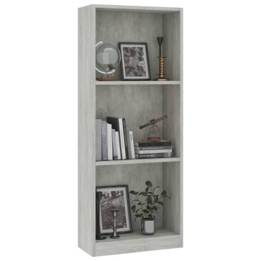vidaXL Βιβλιοθήκη με 3 Ράφια Γκρι Σκυροδ. 40x24x109cm Επεξεργ. Ξύλο 1 τεμ.