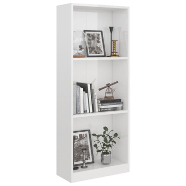 vidaXL Βιβλιοθήκη με 3 Ράφια Γυαλ. Λευκό 40x24x109cm Επεξεργ. Ξύλο 1 τεμ.