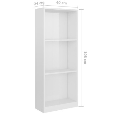 vidaXL Βιβλιοθήκη με 3 Ράφια Γυαλ. Λευκό 40x24x109cm Επεξεργ. Ξύλο 1 τεμ.