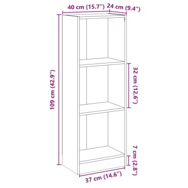 vidaXL Βιβλιοθήκη με 3 Ράφια Γυαλ. Λευκό 40x24x109cm Επεξεργ. Ξύλο 1 τεμ.