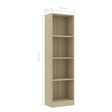 vidaXL Βιβλιοθήκη με 4 Ράφια Sonoma Δρυς 40x24x142cm Επεξ. Ξύλο 1 τεμ.