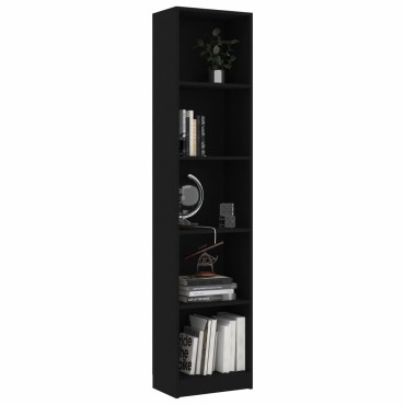 vidaXL Βιβλιοθήκη με 5 Ράφια Μαύρη 40x24x175cm από Επεξ. Ξύλο 1 τεμ.