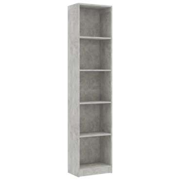 vidaXL Βιβλιοθήκη με 5 Ράφια Γκρι Σκυροδέμ. 40x24x175cm Επεξ. Ξύλο 1 τεμ.