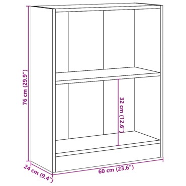 vidaXL Βιβλιοθήκη Λευκή 60x24x76cm από Επεξεργασμένο Ξύλο 1 τεμ.