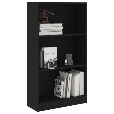 vidaXL Βιβλιοθήκη με 3 Ράφια Μαύρη 60x24x109cm Επεξεργασμένο Ξύλο 1 τεμ.