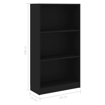 vidaXL Βιβλιοθήκη με 3 Ράφια Μαύρη 60x24x109cm Επεξεργασμένο Ξύλο 1 τεμ.