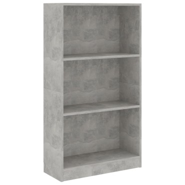 vidaXL Βιβλιοθήκη με 3 Ράφια Γκρι Σκυροδ. 60x24x109cm Επεξεργ. Ξύλο 1 τεμ.