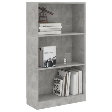 vidaXL Βιβλιοθήκη με 3 Ράφια Γκρι Σκυροδ. 60x24x109cm Επεξεργ. Ξύλο 1 τεμ.