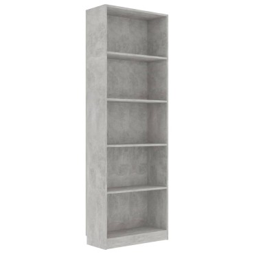 vidaXL Βιβλιοθήκη με 5 Ράφια Γκρι Σκυροδέμ. 60x24x175cm Επεξ. Ξύλο 1 τεμ.