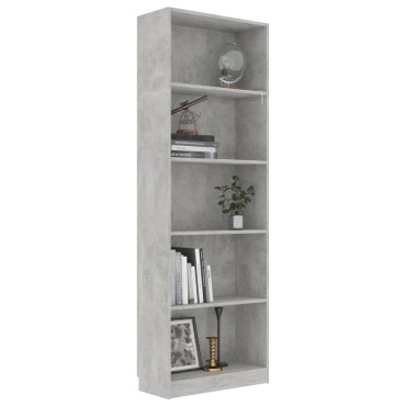 vidaXL Βιβλιοθήκη με 5 Ράφια Γκρι Σκυροδέμ. 60x24x175cm Επεξ. Ξύλο 1 τεμ.