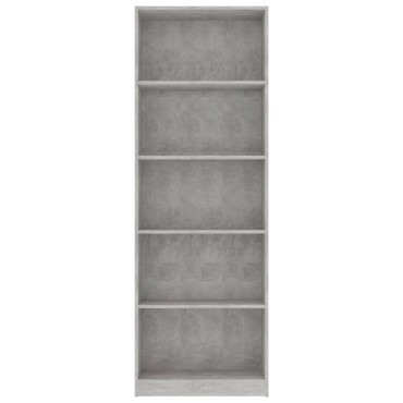 vidaXL Βιβλιοθήκη με 5 Ράφια Γκρι Σκυροδέμ. 60x24x175cm Επεξ. Ξύλο 1 τεμ.