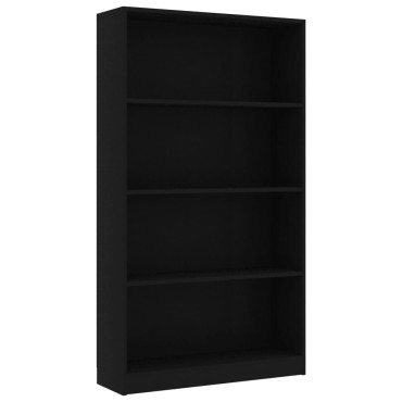 vidaXL Βιβλιοθήκη με 4 Ράφια Μαύρη 80x24x142cm από Επεξ. Ξύλο 1 τεμ.