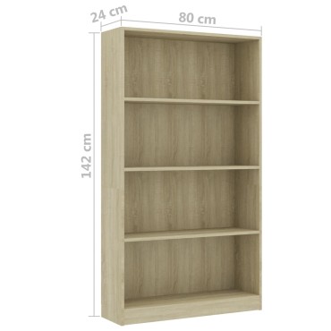 vidaXL Βιβλιοθήκη με 4 Ράφια Sonoma Δρυς 80x24x142cm Επεξ. Ξύλο 1 τεμ.