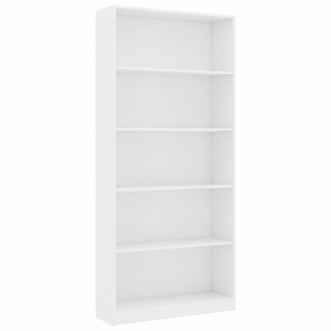 vidaXL Βιβλιοθήκη με 5 Ράφια Λευκή 80x24x175cm από Επεξ. Ξύλο 1 τεμ.