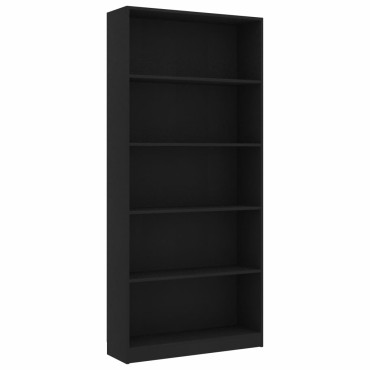 vidaXL Βιβλιοθήκη με 5 Ράφια Μαύρη 80x24x175cm από Επεξ. Ξύλο 1 τεμ.