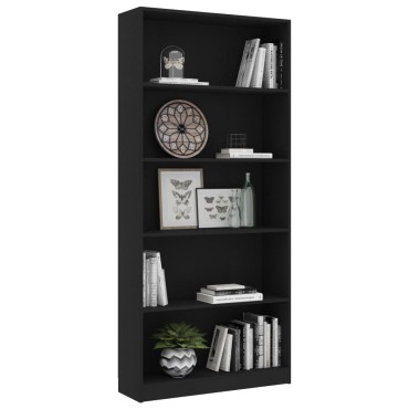 vidaXL Βιβλιοθήκη με 5 Ράφια Μαύρη 80x24x175cm από Επεξ. Ξύλο 1 τεμ.