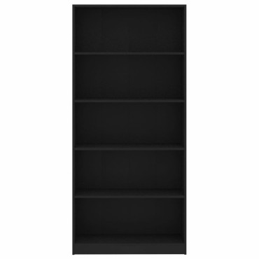 vidaXL Βιβλιοθήκη με 5 Ράφια Μαύρη 80x24x175cm από Επεξ. Ξύλο 1 τεμ.