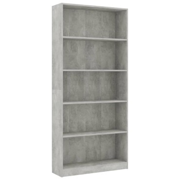 vidaXL Βιβλιοθήκη 5 Ράφια Γκρι Σκυροδέματος 80x24x175cm Επεξ. Ξύλο 1 τεμ.