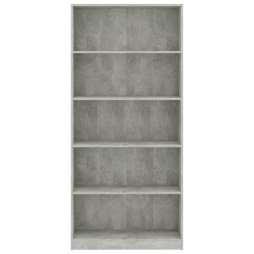 vidaXL Βιβλιοθήκη 5 Ράφια Γκρι Σκυροδέματος 80x24x175cm Επεξ. Ξύλο 1 τεμ.