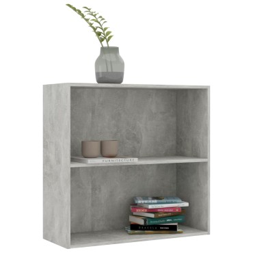 vidaXL Βιβλιοθήκη με 2 Ράφια Γκρι Σκυροδεμ. 80x30x76,5cm Μοριοσανίδα 1 τεμ.