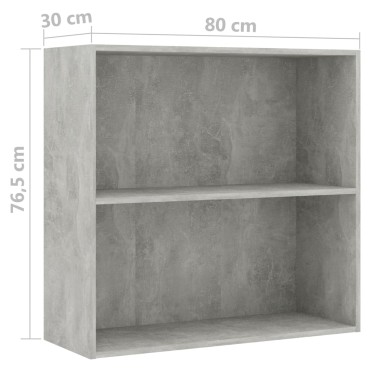 vidaXL Βιβλιοθήκη με 2 Ράφια Γκρι Σκυροδεμ. 80x30x76,5cm Μοριοσανίδα 1 τεμ.
