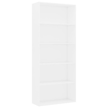vidaXL Βιβλιοθήκη με 5 Ράφια Λευκή 80x30x189cm Επεξ. Ξύλο 1 τεμ.