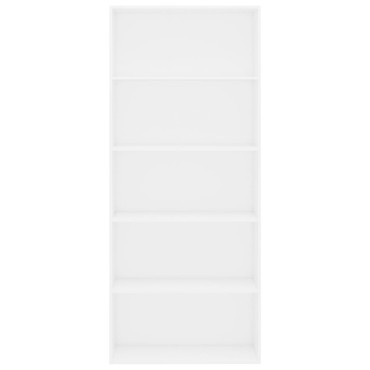 vidaXL Βιβλιοθήκη με 5 Ράφια Λευκή 80x30x189cm Επεξ. Ξύλο 1 τεμ.