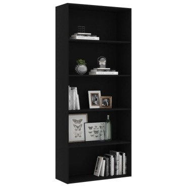 vidaXL Βιβλιοθήκη με 5 Ράφια Μαύρη 80x30x189cm Επεξ. Ξύλο 1 τεμ.