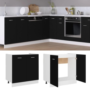 vidaXL Ντουλάπι Νεροχύτη Lyon Μαύρο 80x46x81,5cm Επεξ. Ξύλο 1 τεμ.