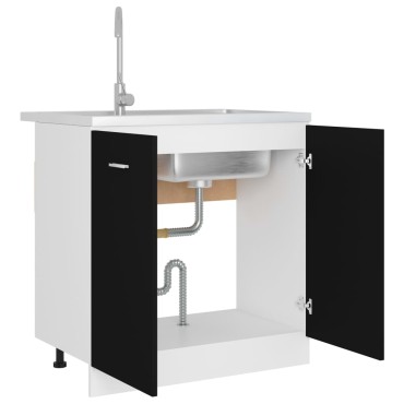 vidaXL Ντουλάπι Νεροχύτη Lyon Μαύρο 80x46x81,5cm Επεξ. Ξύλο 1 τεμ.